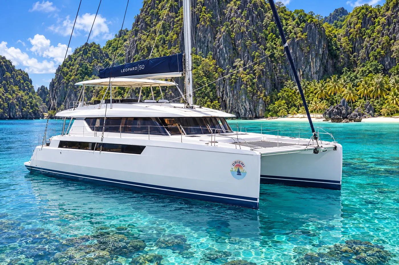SV Driemi in a turquoise lagoon at El Nido, Philippines
