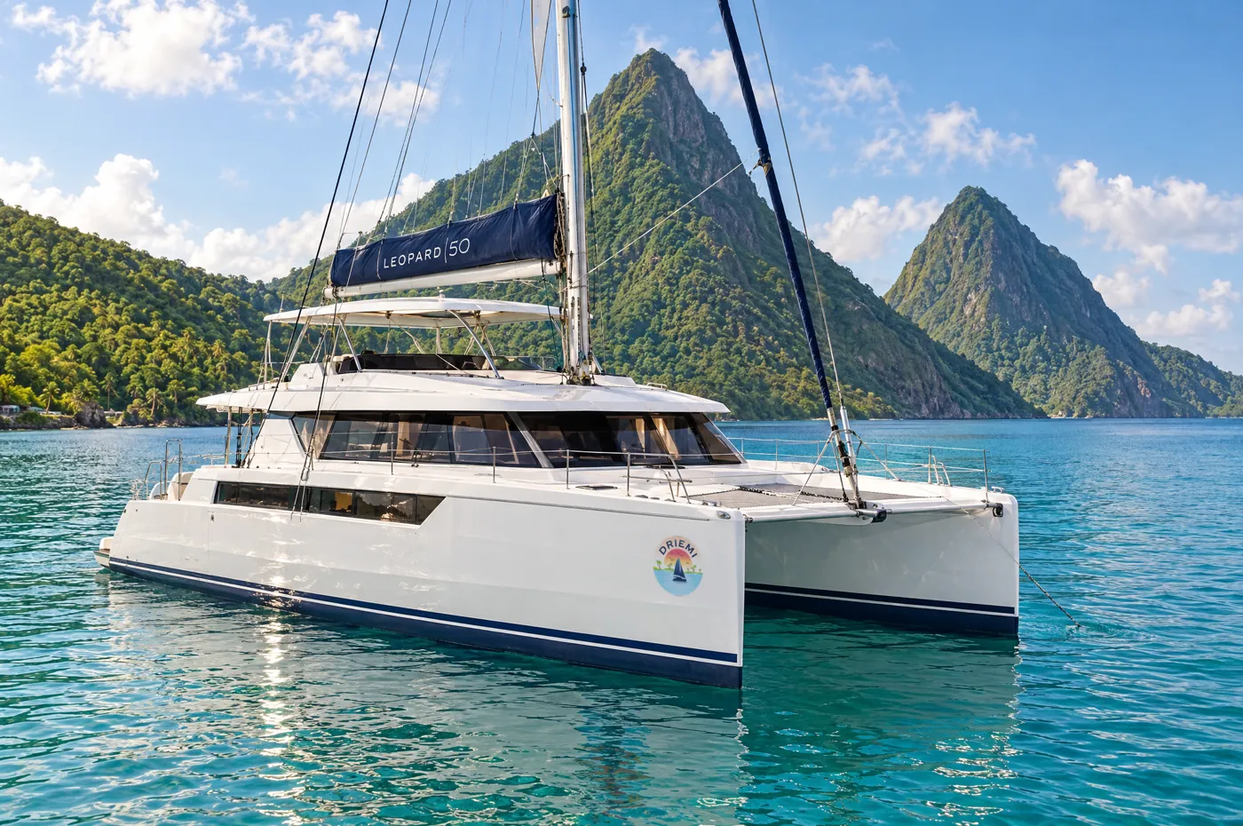 SV Driemi at anchor below the Pitons of Saint Lucia